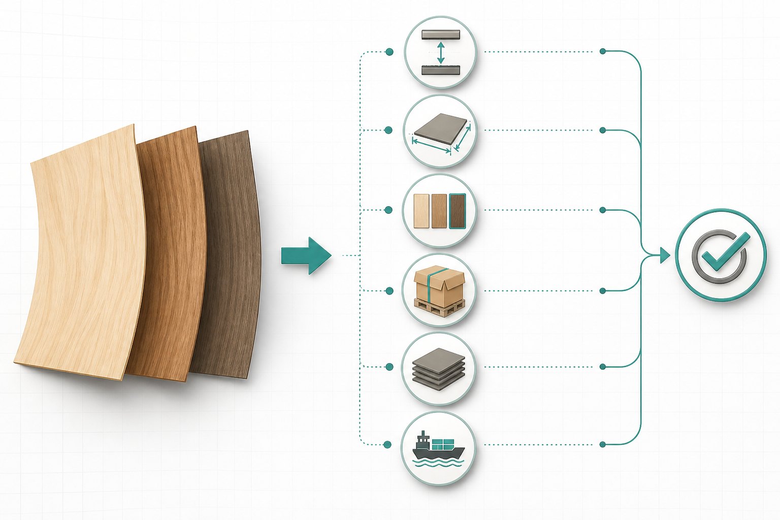 AI-generated educational veneer order confirmation checklist illustration